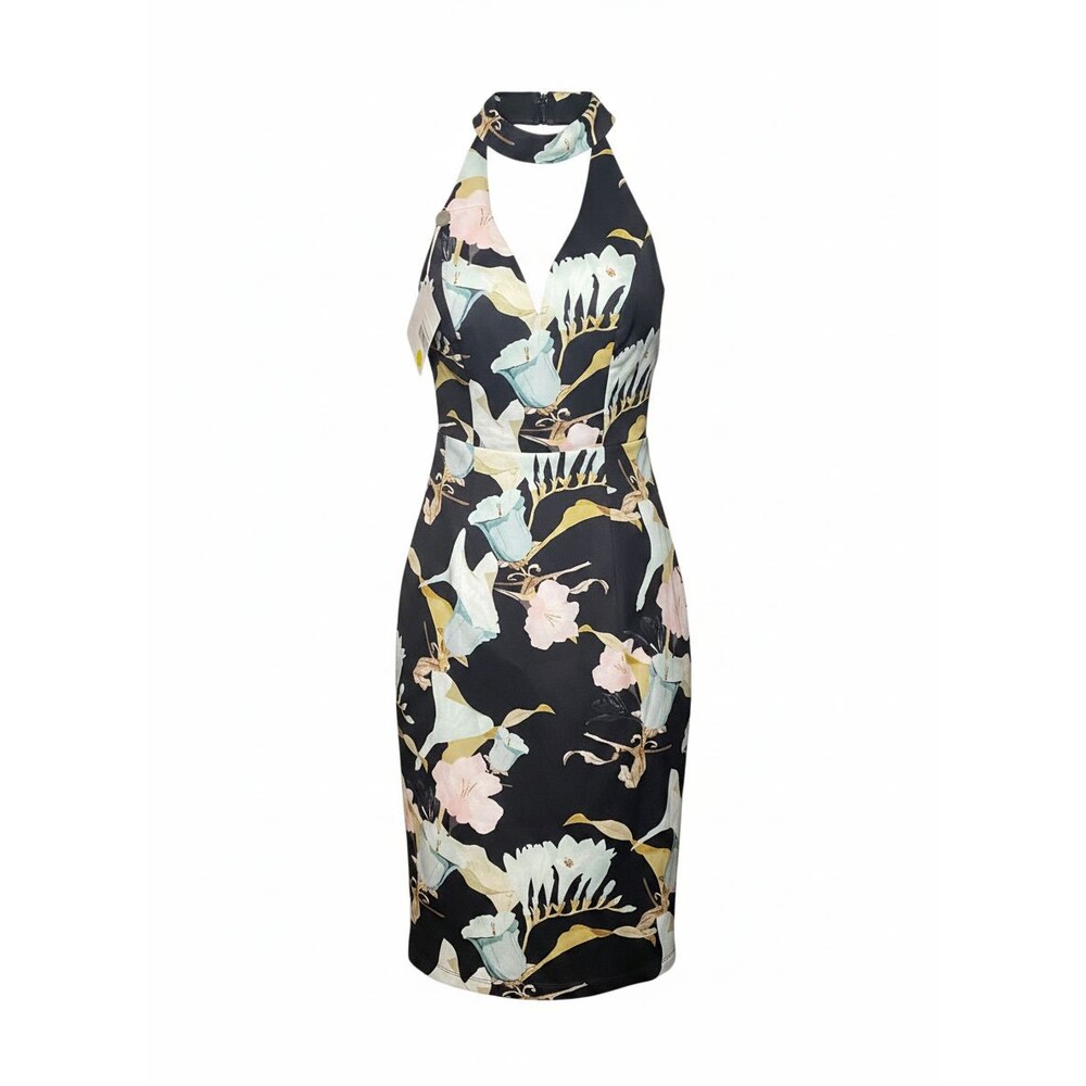 Forever Unique Women's Black Floral Sleeveless Midi Dress Size 6 NWT
